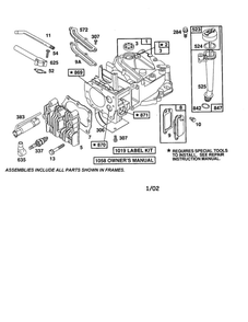 Cylinder/Intake Diagram and Parts List for 12F800-12F899 0821-0829-0873 Briggs and Stratton Engine